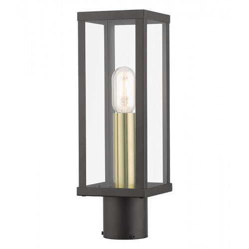 Outdoor Landscape Lighting LED 12V Low Voltage Gaffney Medium Base 1 Light Bulb Socket Outdoor Post Top Lantern 15.5" x 5" Sq. Stainless Steel and Clear Glass, Bronze with Antique Gold Finish Accents 120V for Garden, Exterior Post - 28034-07