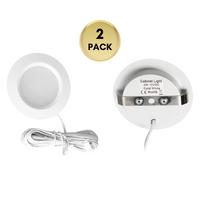Outdoor Landscape Lighting LED 12V Low Voltage CBA02 2-Pack 12V 3W Round LED Dimmable Aluminum Recessed Cabinet Light Fixture White Shell