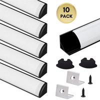 Outdoor Landscape Lighting LED 12V Low Voltage AC08 V-Shaped Corner Aluminum Channel 3.3FT/1M For Max 10mm Width LED Strip Lights Pack of 6/10/20 Black and Milky Cover 10 Pack of 3.3ft (1M)
