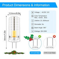 Outdoor Landscape Lighting LED 12V Low Voltage G4 2W Bi Pin 12V AC/DC Pack of 5 Single-Color Red/Green/Blue LED Capsule Light Bulb Energy Efficient Holiday Lighting