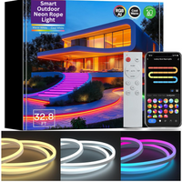 Outdoor Landscape Lighting LED 12V Low Voltage SLNR06 Dotless COB Smart Wi-Fi RGBAICW 1.45W/ft Neon LED Strip Light DC24V IP65 Outdoor Rated Dimmable Low Voltage Silicone Strip Light with Mounting Clips, Screws, Power Adapter and Remote Control 32.8ft (10M) DC24V