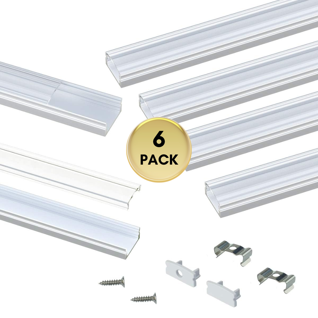 Outdoor Landscape Lighting LED 12V Low Voltage AC11 U-Shaped Rectangular Silver Finish Aluminum Channel with Transparent Clear Plastic Cover 3.3FT/1M or 6.6ft/2M For Max 12mm Width LED Strip Lights Pack of 6/10/20 6 Pack of 3.3ft (1M)