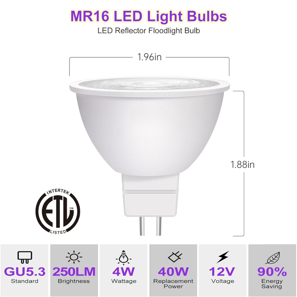 Outdoor Landscape Lighting LED 12V Low Voltage MR16 GU5.3 6-Pack 4W Purple LED Light Bulb, Energy Saving 12V Outdoor Holiday and Party Lighting