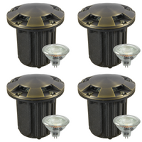 Outdoor Landscape Lighting LED 12V Low Voltage UNB07 4x/8x/12x Package Cast Brass 12V Low Voltage Round Multi-Directional LED In-ground Well Light IP65 Waterproof with MR16 5W 3000K Bulb 4 Pack Natural Brass