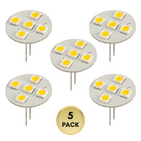 Outdoor Landscape Lighting LED 12V Low Voltage G4 5-Pack 1W and 3W 300LM 3000K Non-Dimmable SMD Standard Back-Pin Flat LED Light Bulb 12V 180° Bulb Energy Efficient 1W 100LM