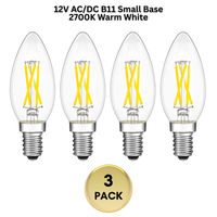 Outdoor Landscape Lighting LED 12V Low Voltage E12 4W Filament 12V AC/DC Candelabra and Small Base Package Low Voltage LED Light Bulbs Dimmable Energy Saving Light Bulb 4-Pack B11 Small Base 5000K Cool White