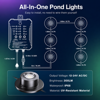 Outdoor Landscape Lighting LED 12V Low Voltage ULBA05 ABS Underwater Landscape 12-24V AC/DC 3W RGB+Warm White Integrated Color-changing Fountain Light Pond Lighting IP68 with Remote Control and Transformer Included
