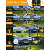Outdoor Landscape Lighting LED 12V Low Voltage PLH04 360° Motion Sensor and Dusk-to-Dawn Classic Black Aluminum 3-Head Rectangular Post Light 87.5