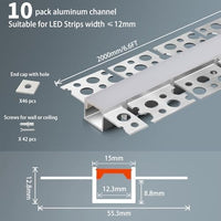 Outdoor Landscape Lighting LED 12V Low Voltage AC05 U-Shaped Drywall Trimless Recessed Flexible Track Aluminum Channel 6.6FT/2M a For Max 12mm LED Strip Lights Pack of 6 and 10
