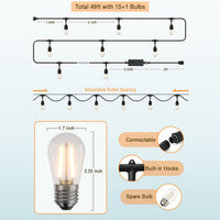 Outdoor Landscape Lighting LED 12V Low Voltage SL102 LED Dimmable Smart Bistro String Lights Outdoor Weatherproof 12V Edison Bulbs 49 FT - 15 Bulbs