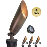 Outdoor Landscape Lighting LED 12V Low Voltage SPBA19 MR16 Natural Brass Spotlight Package 12V AC/DC Low Voltage Outdoor Lighting with 5W 2700K Warm White Bulb 4 Pack with 5W 2700K MR16 Bulb
