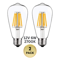 Outdoor Landscape Lighting LED 12V Low Voltage E26 6W 12V-36V 2700K/3000K/6000K AC/DC LED Filament Edison Bulbs Package Dimmable Energy Saving Low Voltage Light Bulb 2 Pack 6W Soft White 2700K