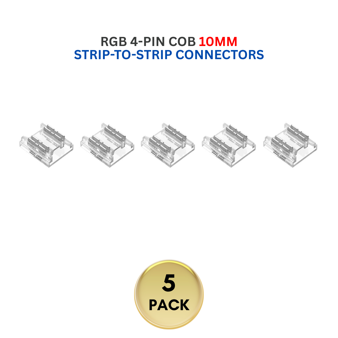Outdoor Landscape Lighting LED 12V Low Voltage 5-Pack SLD 4-Pin Low-Voltage for RGB COB Dotless Strip Light Connectors 10mm 10mm 4-Pin Strip-to-Strip
