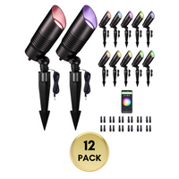 Outdoor Landscape Lighting LED 12V Low Voltage ALSR04 RGB+2700K-5000K LED Landscape Spotlights Package, 5W Low Voltage 12V Cast Aluminum Directional Outdoor Landscape Lighting IP65 Waterproof 12 Pack