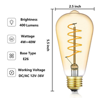 Outdoor Landscape Lighting LED 12V Low Voltage E26 4W 12V-36V 2700K AC/DC LED Spiral Filament Edison Bulbs Package Dimmable Energy Saving Low Voltage Light Bulb