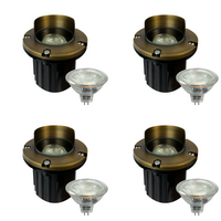 Outdoor Landscape Lighting LED 12V Low Voltage UNB03 4x/8x/12x Package Cast Brass 12V Low Voltage Shielded LED In-ground Well Light IP65 Waterproof with MR16 5W 3000K Bulb 4 Pack Natural Brass