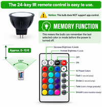 Outdoor Landscape Lighting LED 12V Low Voltage MR11 RGB Warm White + 15 Multicolors and 4-Level Brightness 3W, Energy-Saving, Color-Changing 12V Outdoor LED Light Bulb Compatible with Remote Control