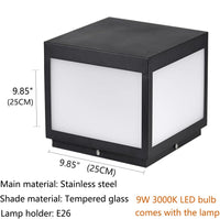 Outdoor Landscape Lighting LED 12V Low Voltage CPLA04 Modern Pillar Lamp Post Light with Tempered Glass Shade Fence Deck Cap Lantern with E26 9W 3000K 110V AC Line Voltage Stainless Steel LED IP55 Waterproof, Electric-Powered, Low-Voltage E26 LED Compatible 9.85