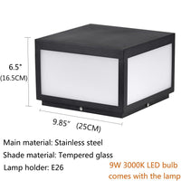 Outdoor Landscape Lighting LED 12V Low Voltage CPLA04 Modern Pillar Lamp Post Light with Tempered Glass Shade Fence Deck Cap Lantern with E26 9W 3000K 110V AC Line Voltage Stainless Steel LED IP55 Waterproof, Electric-Powered, Low-Voltage E26 LED Compatible 11.8