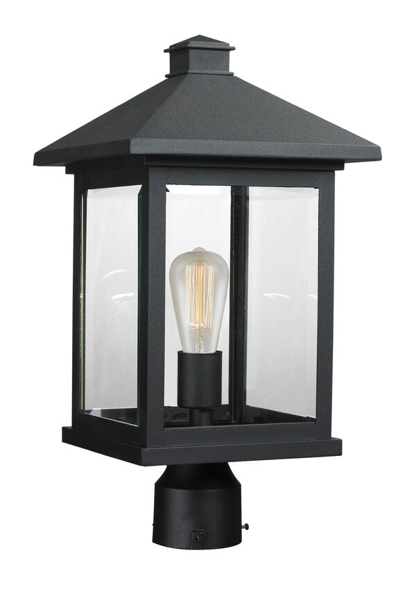 Outdoor Landscape Lighting LED 12V Low Voltage Portland 531PHBR Outdoor Post Mounted Fixture Post Head Lights 9.5" x 9.5" x 18.5" Black Aluminum Clear Beveled Glass Line Voltage Medium 120V 1 E26 Base Socket for Garden, Exterior Lighting