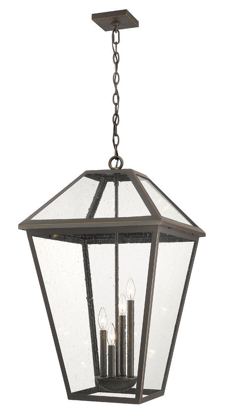 Outdoor Landscape Lighting LED 12V Low Voltage Talbot 579CHXLX 4 Lights Outdoor Chain Mount Ceiling Hanging Pendant Fixture 19.5" x 19.5" x 32.25" Oil Rubbed Bronze Stainless Steel and Iron Clear Seedy Glass Line Voltage Candelabra 120V 4 E12 Base Sockets for Garden, Exterior Lighting