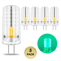 Outdoor Landscape Lighting LED 12V Low Voltage G4 2W Bi Pin 12V AC/DC Pack of 5 Single-Color Red/Green/Blue LED Capsule Light Bulb Energy Efficient Holiday Lighting Green
