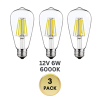 Outdoor Landscape Lighting LED 12V Low Voltage E26 6W 12V-36V 2700K/3000K/6000K AC/DC LED Filament Edison Bulbs Package Dimmable Energy Saving Low Voltage Light Bulb 3 Pack 6W Cool White 6000K