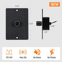 Outdoor Landscape Lighting LED 12V Low Voltage 12/24 Volt LED Low Voltage Dimmer Switch 15A (12V) and 7.5A (24V) 180W MAX, Push On Off, Rotary Knob Dimming