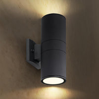 Outdoor Landscape Lighting LED 12V Low Voltage SCSH02 120V Line Voltage LED Aluminum Cylinder Up Down Light 2 Directional Sconce Lighting Medium Base Sockets Black