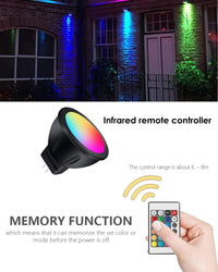 Outdoor Landscape Lighting LED 12V Low Voltage MR11 RGB Warm White + 15 Multicolors and 4-Level Brightness 3W, Energy-Saving, Color-Changing 12V Outdoor LED Light Bulb Compatible with Remote Control