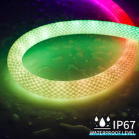 Outdoor Landscape Lighting LED 12V Low Voltage SLNR02 0.95W/ft Dotless Dream Color Nylon Neon RGBIC 20mm LED Strip Light DC 12V IP67 Outdoor Rated Dimmable Low Voltage Rope Light