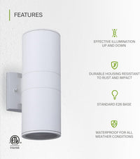 Outdoor Landscape Lighting LED 12V Low Voltage SCSH02 120V Line Voltage LED Aluminum Cylinder Up Down Light 2 Directional Sconce Lighting Medium Base Sockets