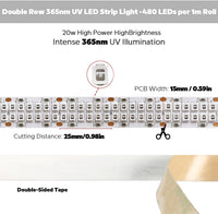 Outdoor Landscape Lighting LED 12V Low Voltage SL14 Dotted DC24V 365 nm High-Intensity UV 1M Double-Row 480 LED 22W Strip Light for Resin Curing, Fluorescence, Inspection LED Strip Lights Low Voltage Tape Light