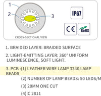 Outdoor Landscape Lighting LED 12V Low Voltage SLNR02 0.95W/ft Dotless Dream Color Nylon Neon RGBIC 20mm LED Strip Light DC 12V IP67 Outdoor Rated Dimmable Low Voltage Rope Light