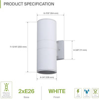 Outdoor Landscape Lighting LED 12V Low Voltage SCSH02 120V Line Voltage LED Aluminum Cylinder Up Down Light 2 Directional Sconce Lighting Medium Base Sockets