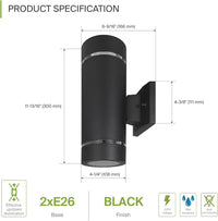 Outdoor Landscape Lighting LED 12V Low Voltage SCSH02 120V Line Voltage LED Aluminum Cylinder Up Down Light 2 Directional Sconce Lighting Medium Base Sockets