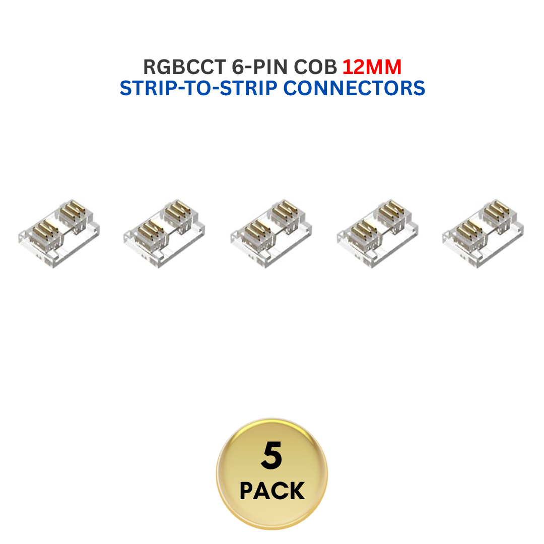 Outdoor Landscape Lighting LED 12V Low Voltage 5-Pack SLD 6-Pin Low-Voltage for RGBCCT COB Dotless Strip Light Connectors 12mm 12mm 6-Pin Strip-to-Strip