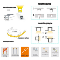 Outdoor Landscape Lighting LED 12V Low Voltage SLN12 Dotless Neon Soft Silicone Vertical Bending LED Strip Light 10x10mm 2.44W/ft DC12V/24V IP68 16.4ft with Screws and Mounting Clips