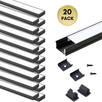 Outdoor Landscape Lighting LED 12V Low Voltage AC10 U-Shaped Aluminum Channel with Plastic or Silicone Diffuser Cover 3.3FT/1M For Max 13mm Width LED Strip Lights Pack of 6/10/20 20 Pack of 3.3ft (1M) Black with Milky Cover