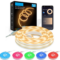 Outdoor Landscape Lighting LED 12V Low Voltage SLNR09 Dotless COB Smart Wi-Fi Bluetooth RGBW 16.4ft Neon LED Strip Light DC12V IP65 Outdoor Rated Dimmable Low Voltage Silicone Strip Light with Mounting Clips, Screws, Power Adapter and Voice Control