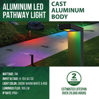 Outdoor Landscape Lighting LED 12V Low Voltage ALPR19 4-Pack 3W RGBCW Bluetooth Smart LED Landscape Pathway Light Package, 9-15V Low Voltage Modern Path Lights