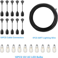 Outdoor Landscape Lighting LED 12V Low Voltage SL103 2800K Warm White LED Low Voltage Bistro String Lights 50 FT Outdoor Weatherproof 10pcs Connect Anywhere 12V Edison Bulbs
