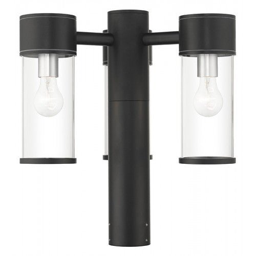 Outdoor Landscape Lighting LED 12V Low Voltage Atlantic Medium Base 3 Light Bulb Socket Outdoor Extra Large Post Top Lantern 18" x 18" Cast Aluminum and Clear Glass, Textured Black with Antique Silver Finish Accents 120V for Garden, Exterior Post - 71927-14