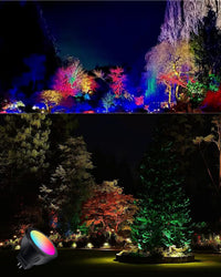 Outdoor Landscape Lighting LED 12V Low Voltage MR11 RGB Warm White + 15 Multicolors and 4-Level Brightness 3W, Energy-Saving, Color-Changing 12V Outdoor LED Light Bulb Compatible with Remote Control