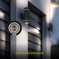 Outdoor Landscape Lighting LED 12V Low Voltage SCSH02 120V Line Voltage LED Aluminum Cylinder Up Down Light 2 Directional Sconce Lighting Medium Base Sockets