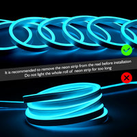 Outdoor Landscape Lighting LED 12V Low Voltage SLNR12 Dotless Neon RGB 5000K 16 Colors and 4 Modes 2.59W/ft LED Strip Light 110V IP65 Outdoor Rated Dimmable High Voltage Silicone Strip Light Screws, Mounting Aluminum Clamps, End Cap, Screws, Remote Control and Power Cable
