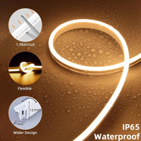 Outdoor Landscape Lighting LED 12V Low Voltage SLN05 Dotless Neon LED Strip Light 12mm (H) x 6mm (W) 3000K/6000K DC24V IP65 Outdoor Rated Dimmable Low Voltage Silicone Strip Light with Mounting Clip, Screws, End Cap and Power Adapter