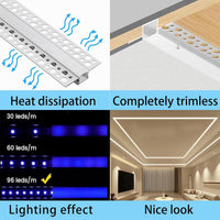 Outdoor Landscape Lighting LED 12V Low Voltage AC04 Plaster-In Drywall Trimless Track Aluminum Channel 3.3FT/1M For Max 13mm LED Strip Lights Pack of 6