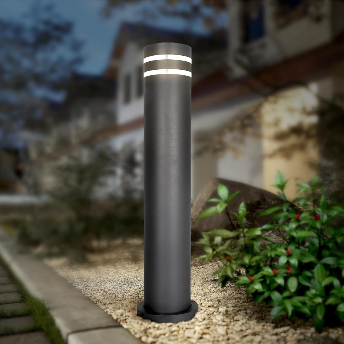 Outdoor Landscape Lighting LED 12V Low Voltage BPLA09 24" 120V Line Voltage E26 Socket Black Aluminum Round Bollard Path Light Outdoor Lighting