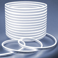 Outdoor Landscape Lighting LED 12V Low Voltage SLN05 Dotless Neon LED Strip Light 12mm (H) x 6mm (W) 3000K/6000K DC24V IP65 Outdoor Rated Dimmable Low Voltage Silicone Strip Light with Mounting Clip, Screws, End Cap and Power Adapter 6000K Cool White